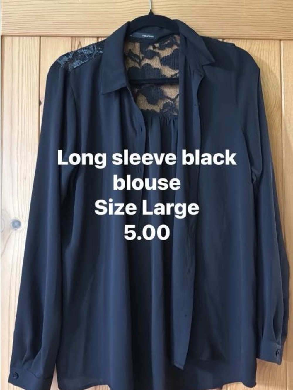Black Lace-Back Long Sleeve Blouse - Large